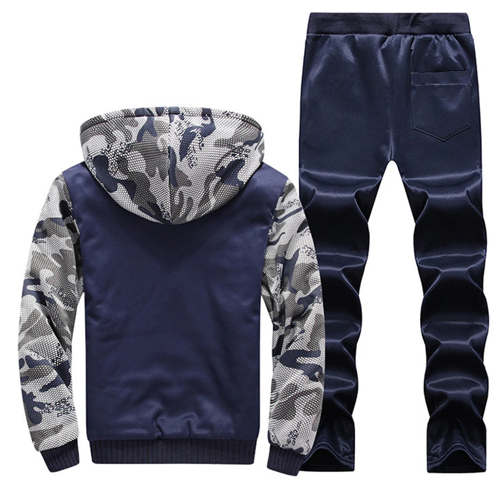 Men's Fleece-Lined Winter Tracksuit Set - Stylish & Warm Sweatshirt and Pants