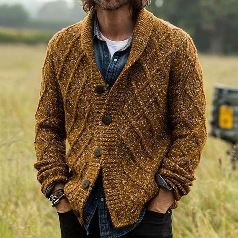 Men's Luxury Retro Diamond Knit Cardigan Sweater