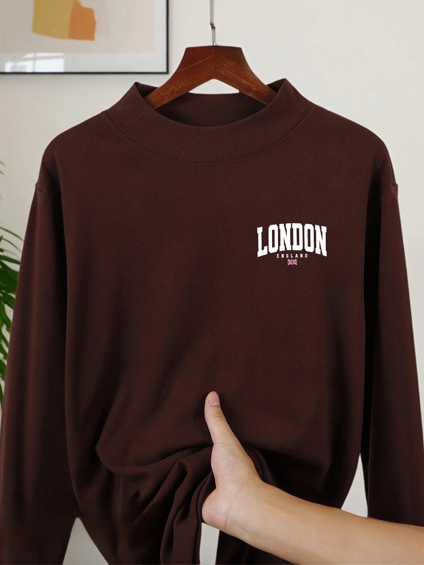 London Flag Mock Neck Long Sleeve Tee for Men