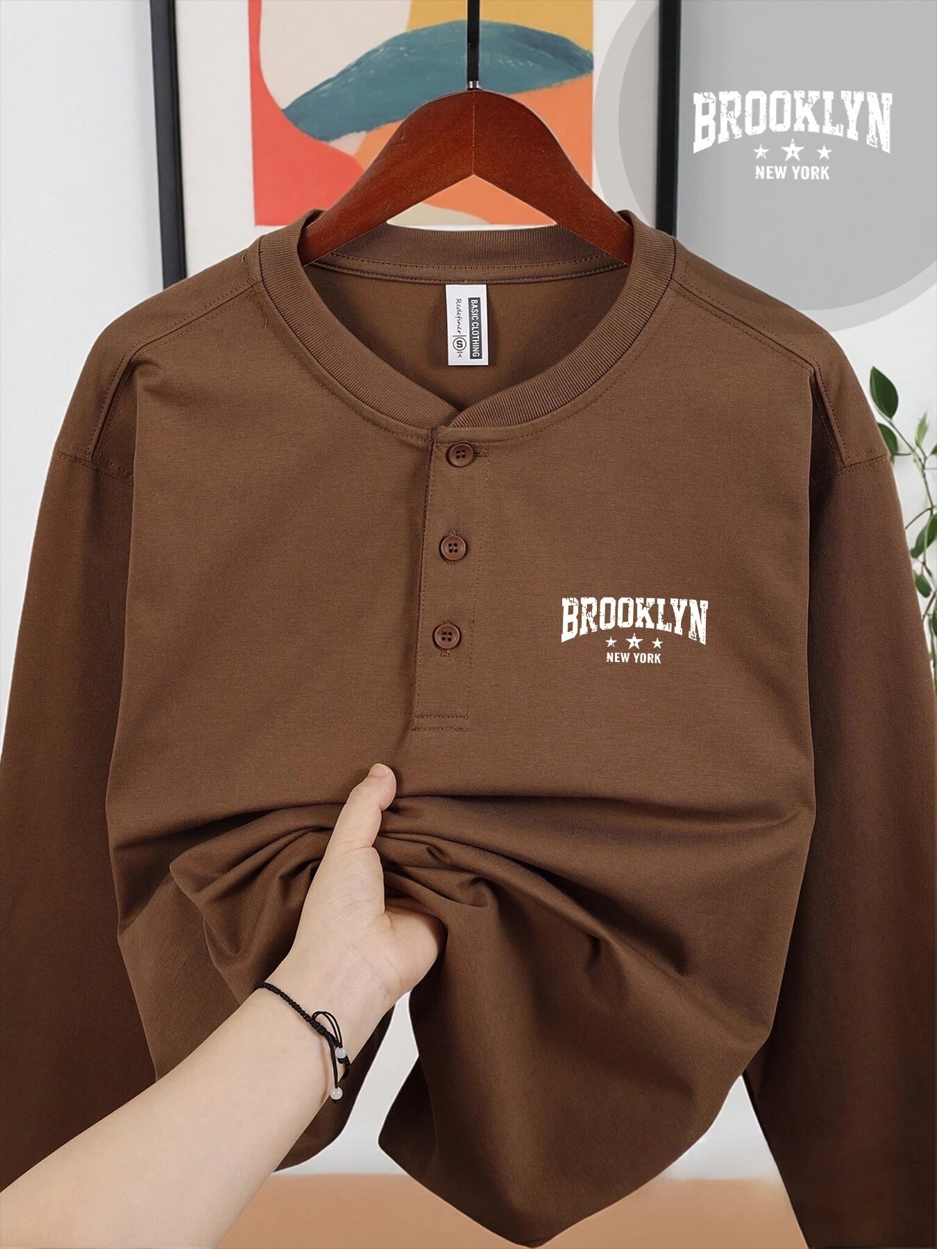 Brooklyn New York Men's Long Sleeve Henry Shirt - Soft & Stylish