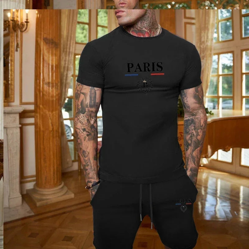 Men's Fashionable Summer Short Sleeve and Split Shorts Sportswear Set