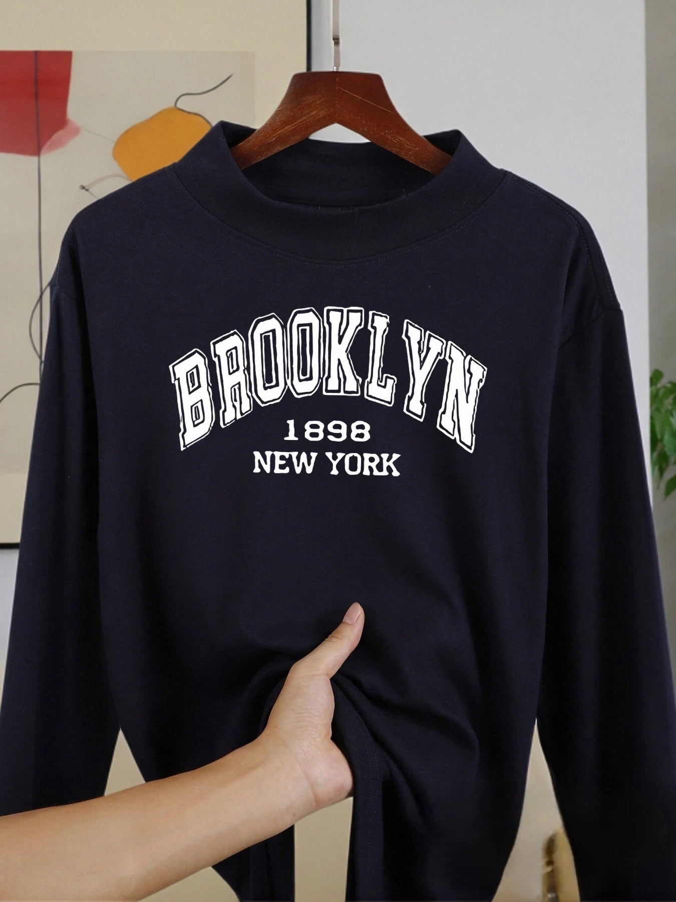 Brooklyn New York 1898 Velvet Fleece Long Sleeve Shirt with Half-High Collar