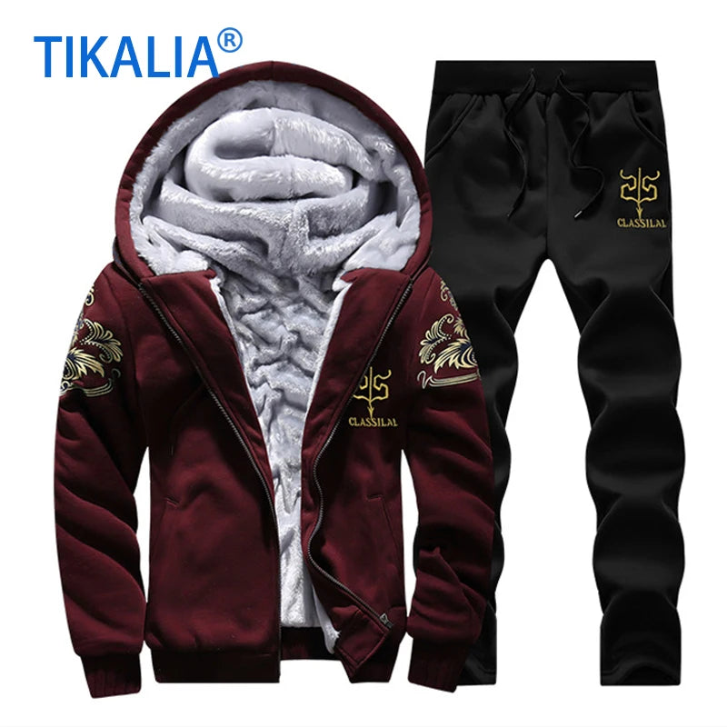Men's Fleece-Lined Winter Tracksuit Set - Stylish & Warm Sweatshirt and Pants