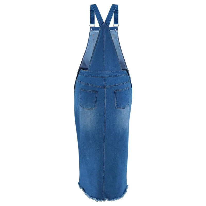 Plus Size Front Split Washed Denim Dress with Pockets