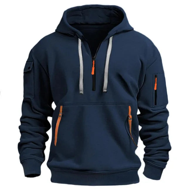 Plus Size Men's Solid Color Hoodie with Arm Pocket and Drawstring