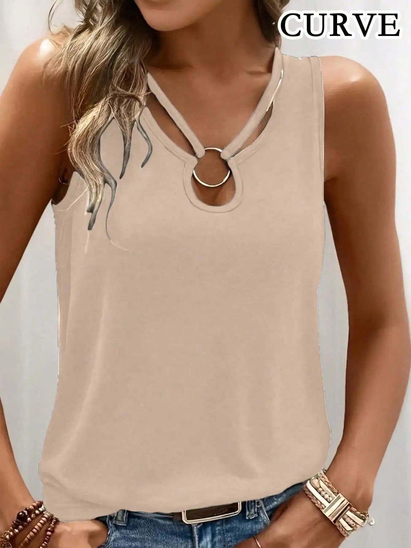 Plus Size Women's Cut Out V-Neck Sleeveless Tank Tops 1XL-5XL