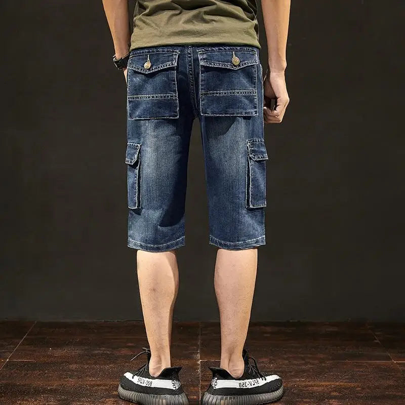 Men's Blue Stretchable Cargo Shorts with Pockets