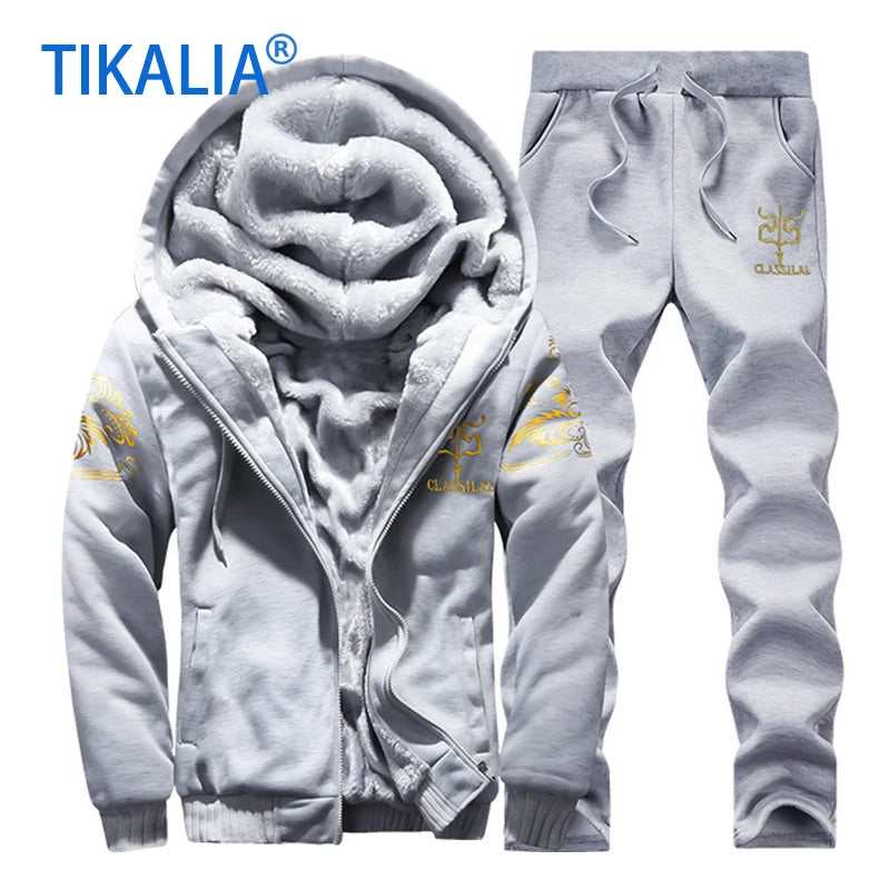 Men's Fleece-Lined Winter Tracksuit Set - Stylish & Warm Sweatshirt and Pants