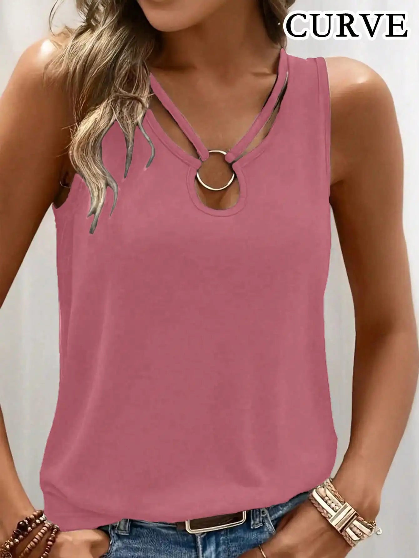 Plus Size Women's Cut Out V-Neck Sleeveless Tank Tops 1XL-5XL