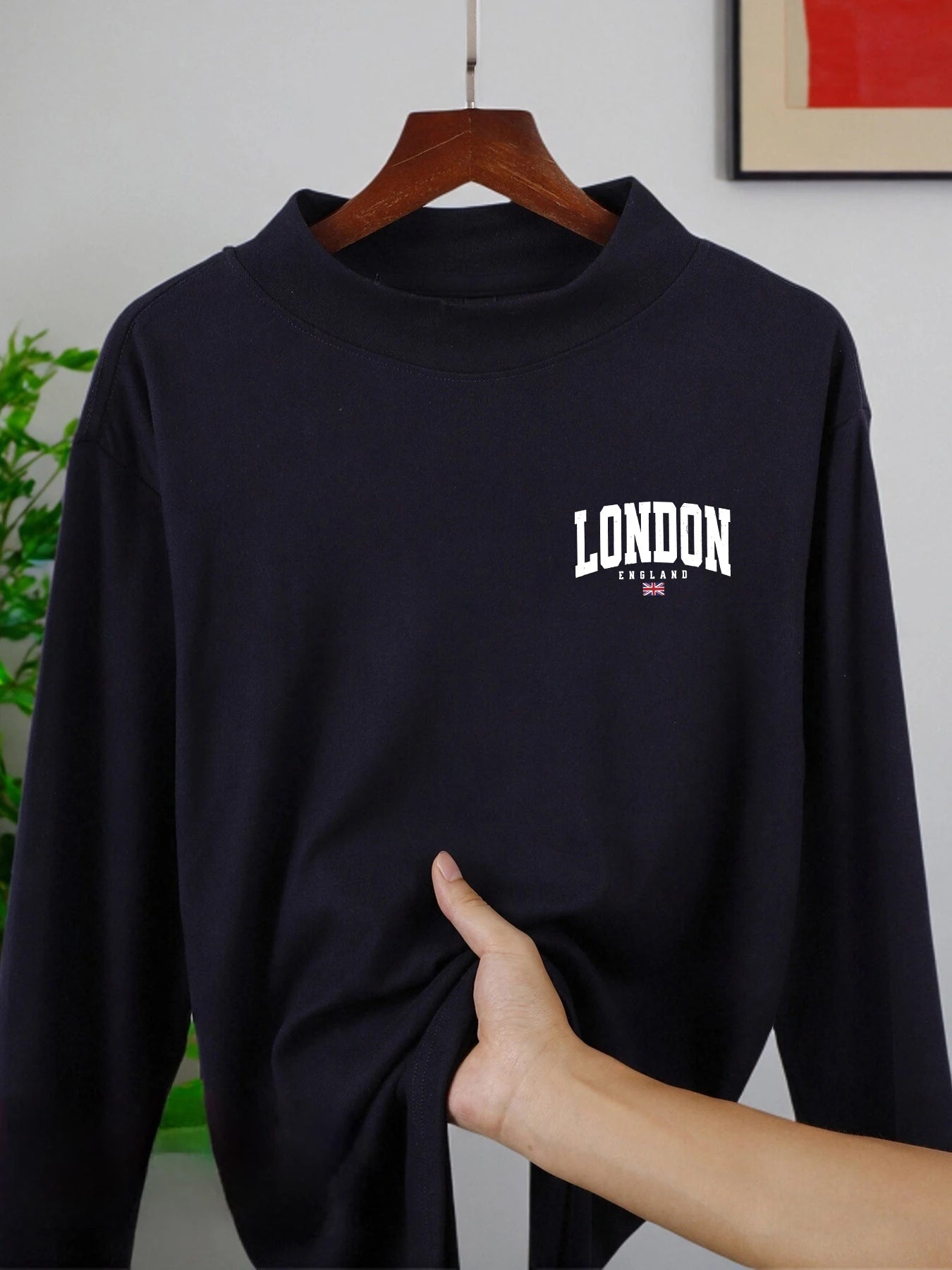 London Flag Mock Neck Long Sleeve Tee for Men