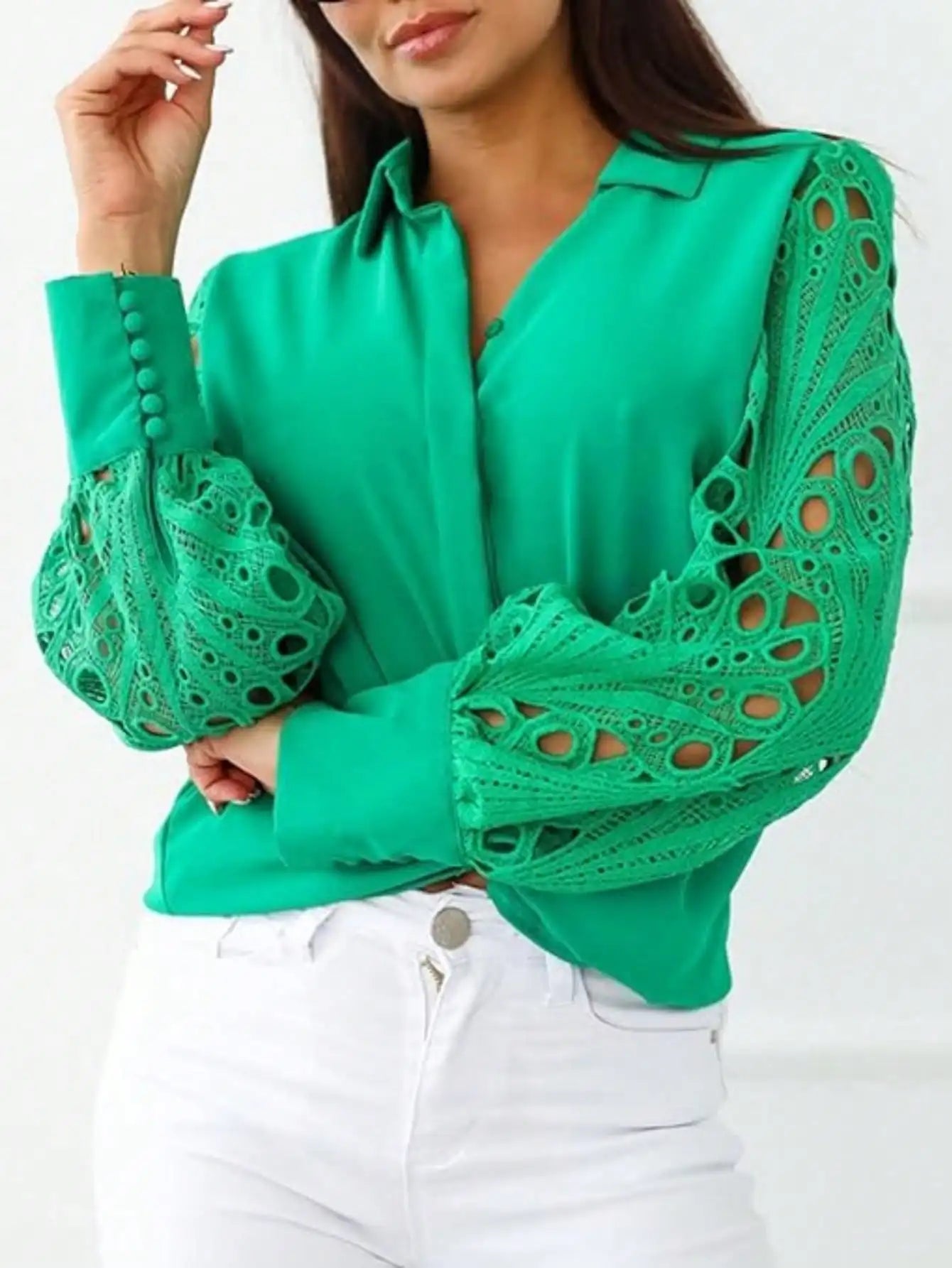 Elegant Plus Size Lace Splicing Blouse 1XL-5XL