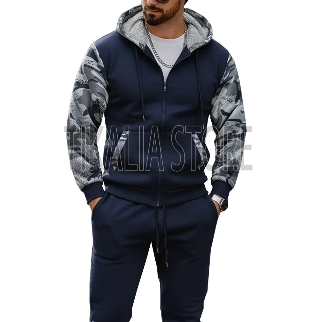 Men's Fleece-Lined Winter Tracksuit Set - Stylish & Warm Sweatshirt and Pants