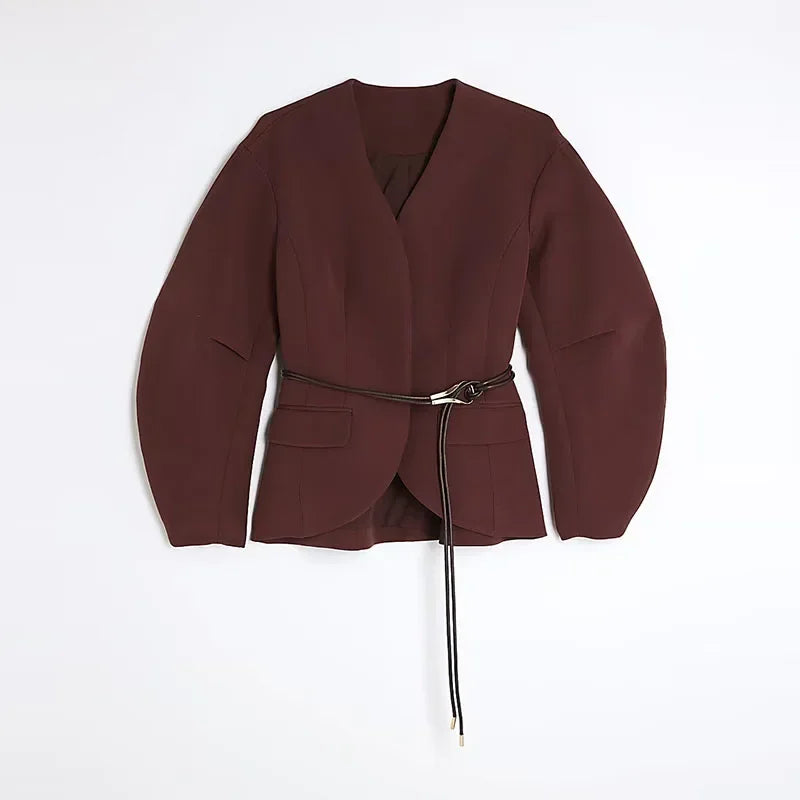 Chic Women's V-Neck Plaid Jacket & Wide Leg Trouser Set