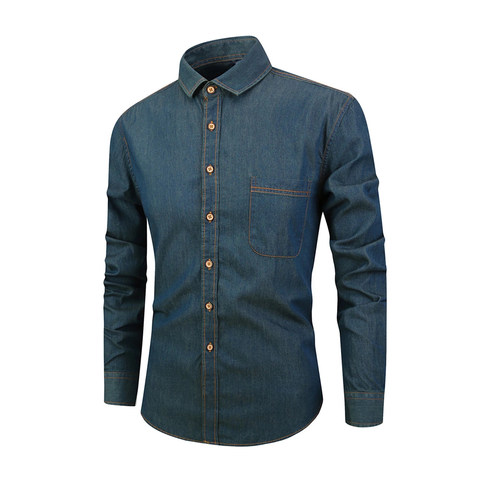 Autumn Men's Casual Long Sleeve Denim Shirt with Pocket