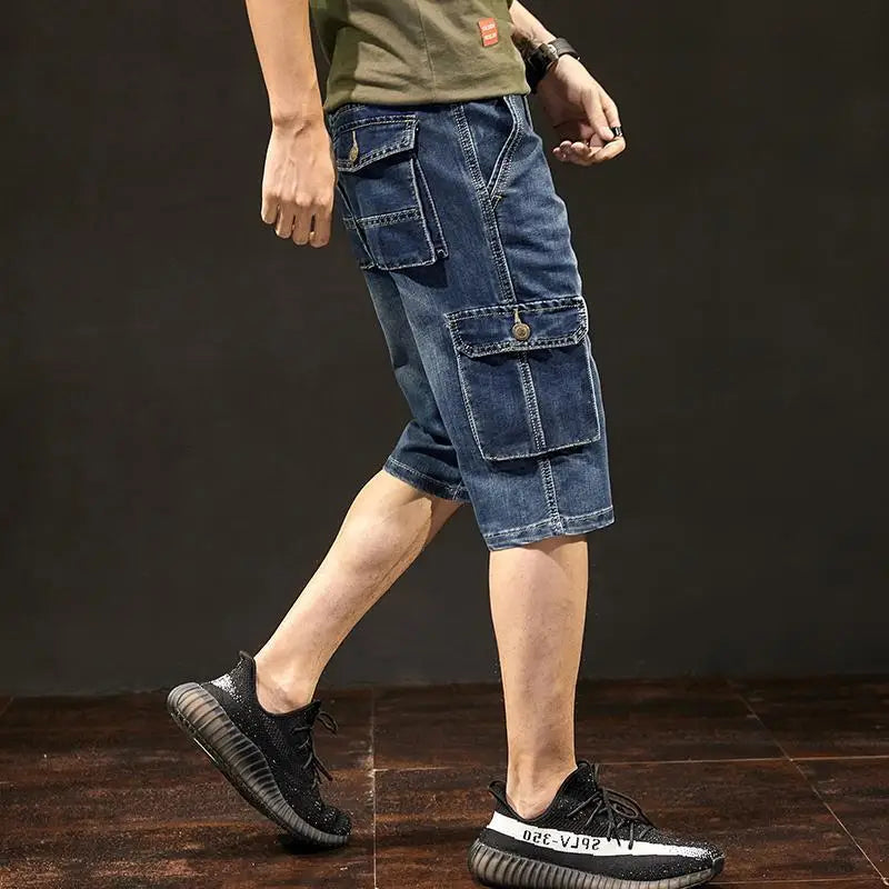Men's Blue Stretchable Cargo Shorts with Pockets