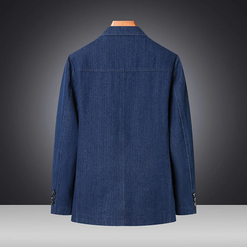 Men's Vintage Slim Fit Denim Blazer - Casual Cotton Jacket in Black & Blue