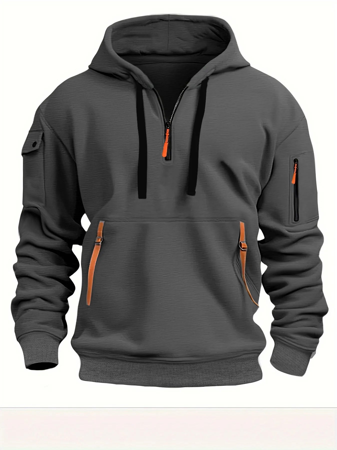 Plus Size Men's Solid Color Hoodie with Arm Pocket and Drawstring