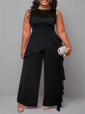 Wmstar Elegant Sleeveless Lace Patchwork Wide Leg Jumpsuit for Women