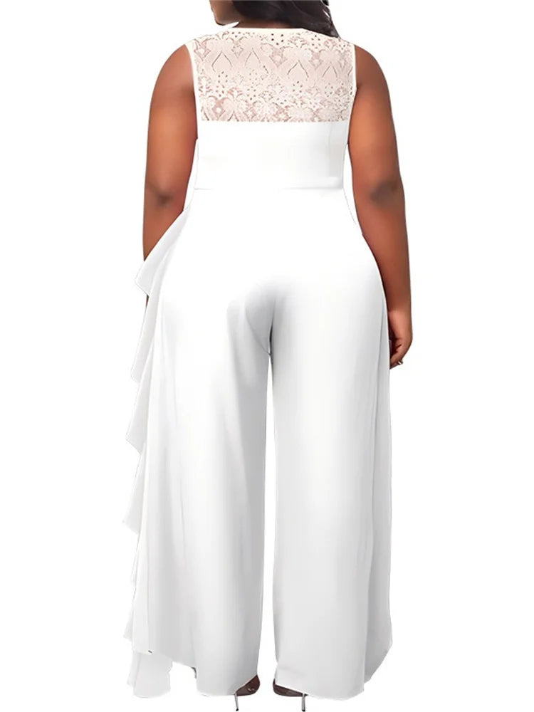 Wmstar Elegant Sleeveless Lace Patchwork Wide Leg Jumpsuit for Women