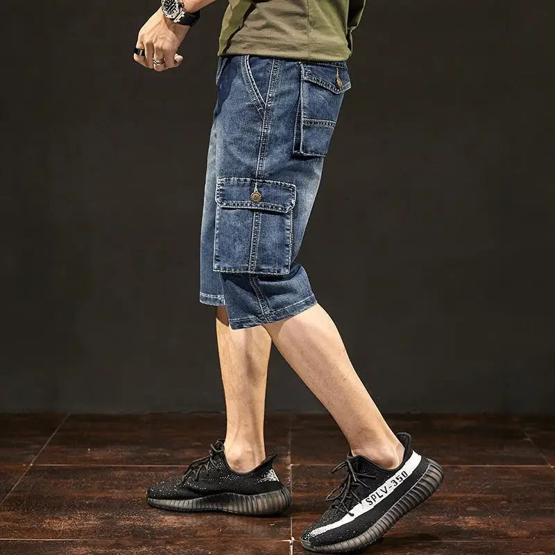 Men's Blue Stretchable Cargo Shorts with Pockets