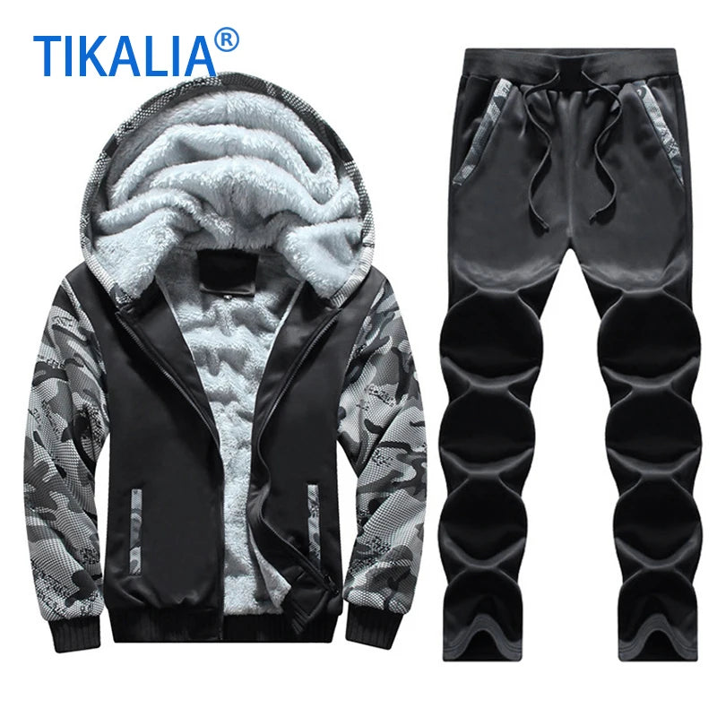 Men's Fleece-Lined Winter Tracksuit Set - Stylish & Warm Sweatshirt and Pants