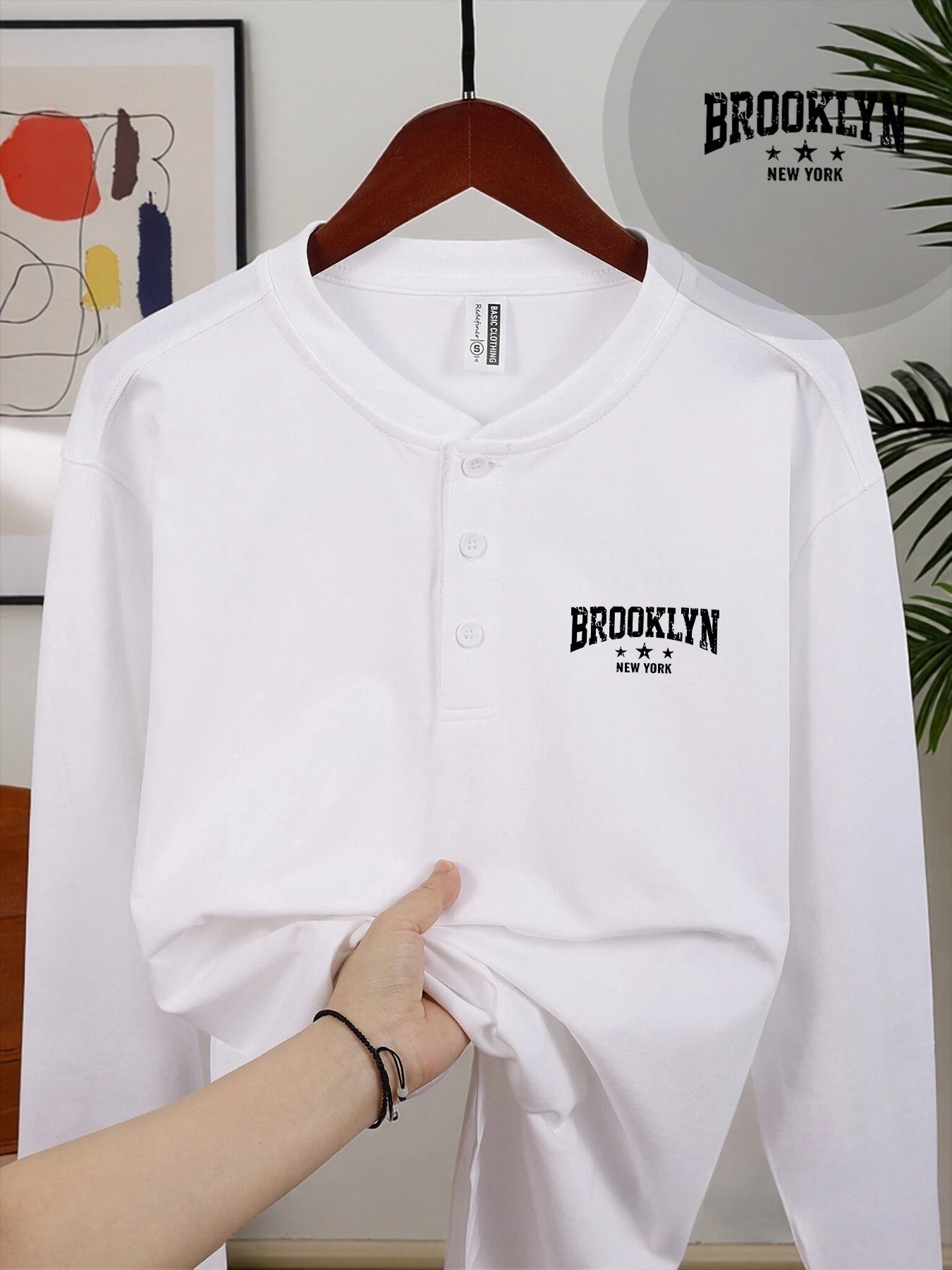 Brooklyn New York Men's Long Sleeve Henry Shirt - Soft & Stylish