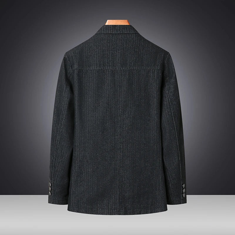 Men's Vintage Slim Fit Denim Blazer - Casual Cotton Jacket in Black & Blue