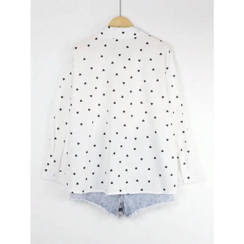 Plus Size Polka Dot Long-Sleeved Blouse for Women