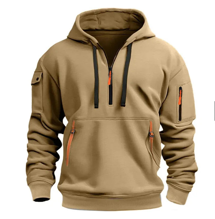 Plus Size Men's Solid Color Hoodie with Arm Pocket and Drawstring