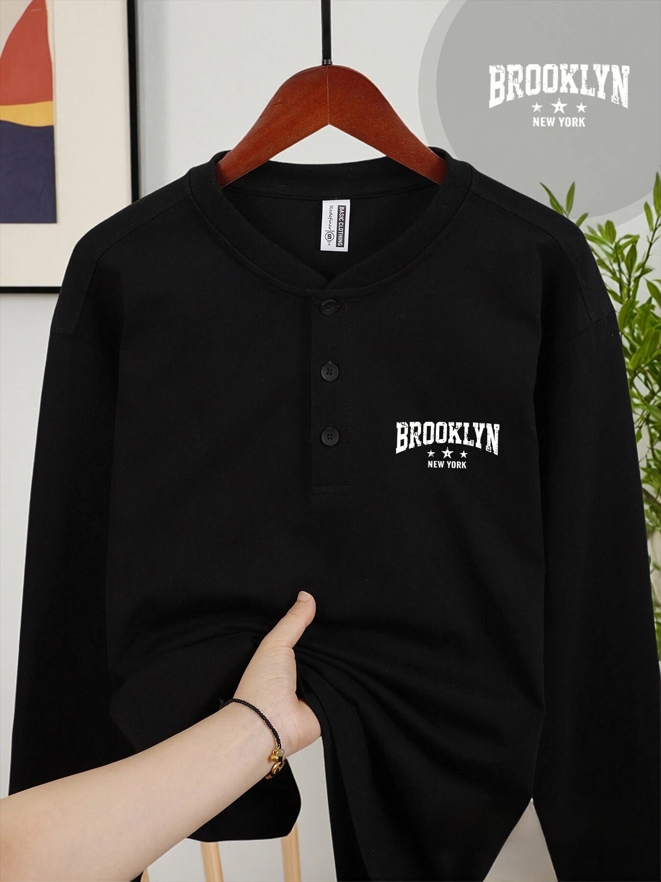Brooklyn New York Men's Long Sleeve Henry Shirt - Soft & Stylish