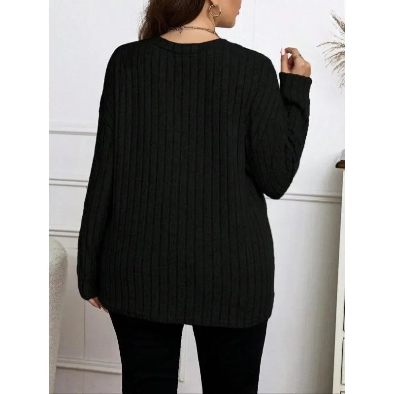 Elegant Plus Size Knitted V-Neck Shirt for Women