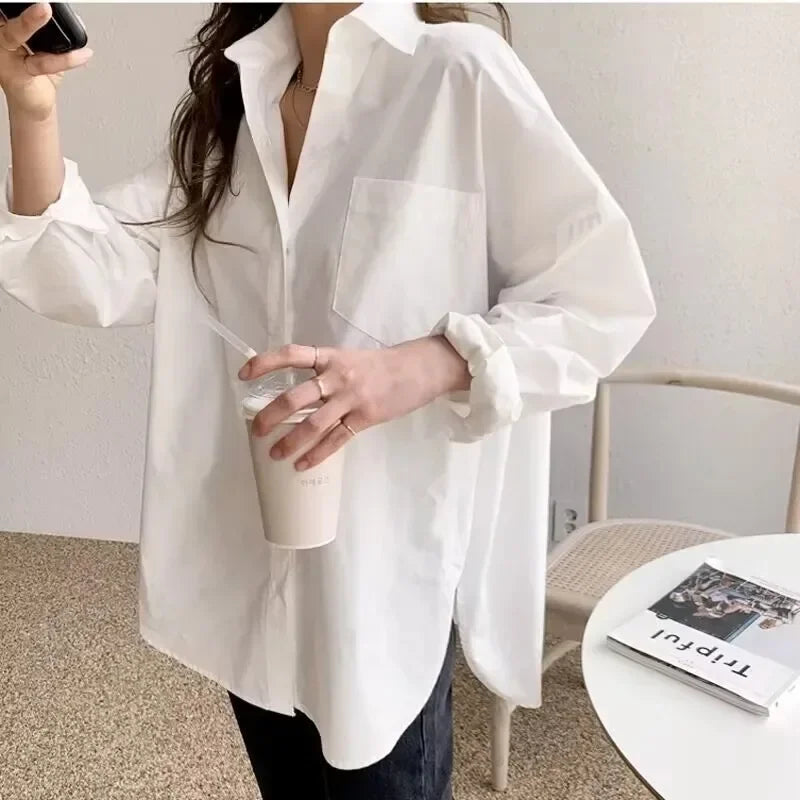 Elegant Plus Size Cotton Long Sleeve Blouse for Women