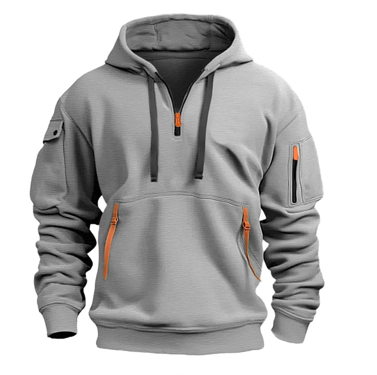 Plus Size Men's Solid Color Hoodie with Arm Pocket and Drawstring