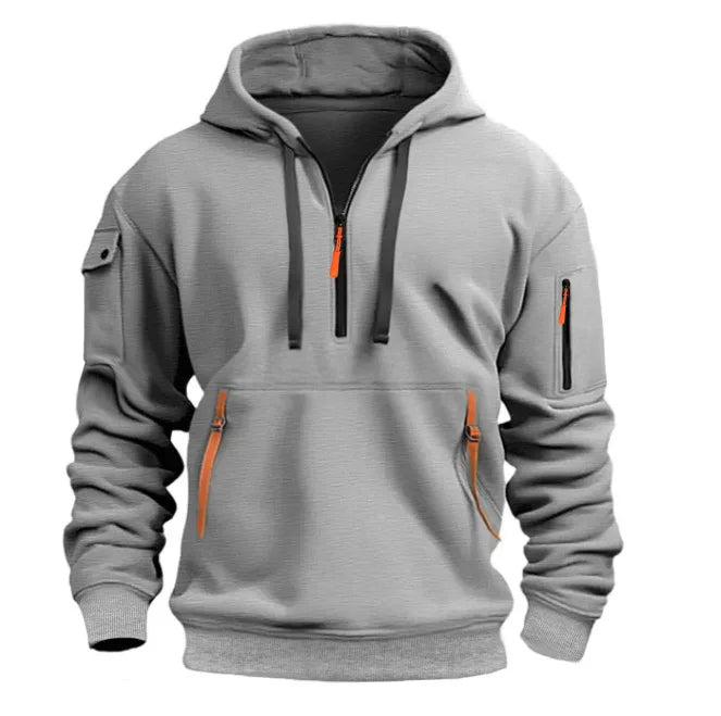 Plus Size Men's Solid Color Hoodie with Arm Pocket and Drawstring