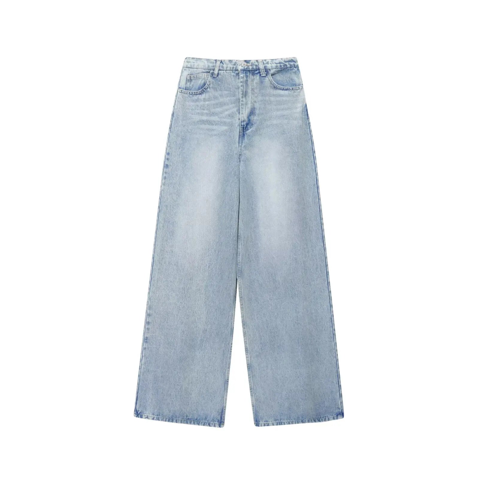 HH Women Elegant Denim Puff Sleeve Blouse & Trouser Set