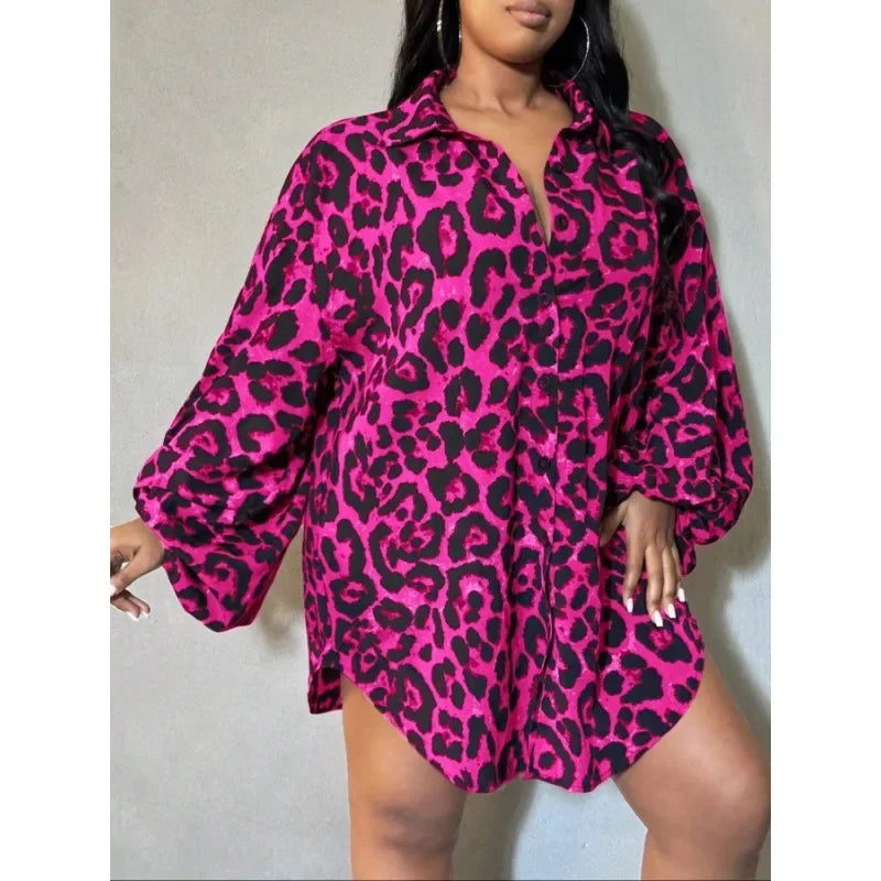 Plus Size Leopard Print Blouse Shirt for Women (1XL-5XL)