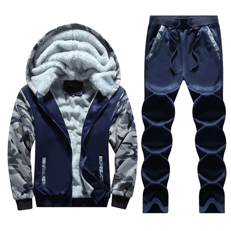 Men's Fleece-Lined Winter Tracksuit Set - Stylish & Warm Sweatshirt and Pants