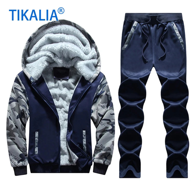 Men's Fleece-Lined Winter Tracksuit Set - Stylish & Warm Sweatshirt and Pants