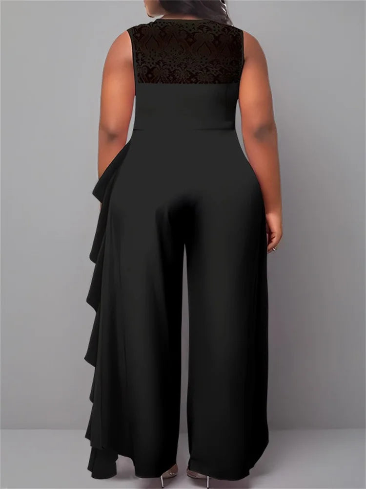 Wmstar Elegant Sleeveless Lace Patchwork Wide Leg Jumpsuit for Women