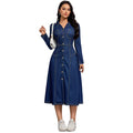 Chic Long-Sleeved Denim Dress with Waist-Cinching Design