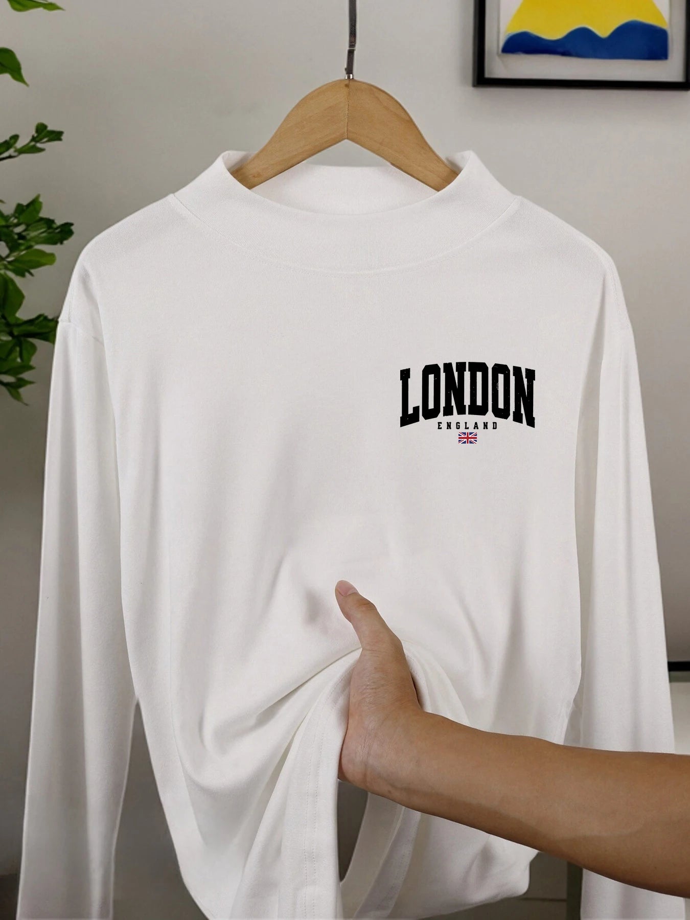 London Flag Mock Neck Long Sleeve Tee for Men