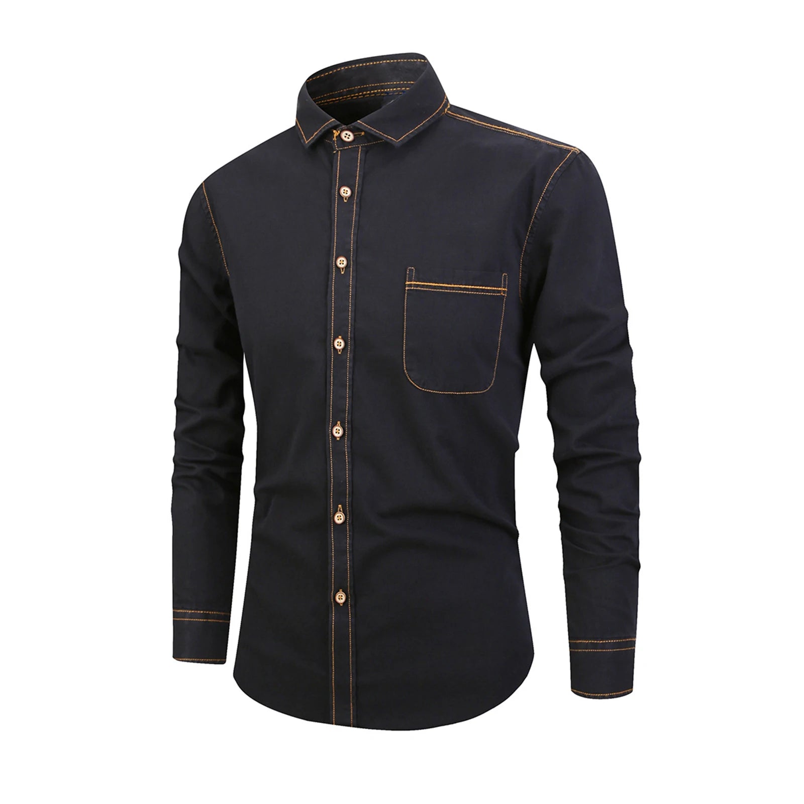 Autumn Men's Casual Long Sleeve Denim Shirt with Pocket