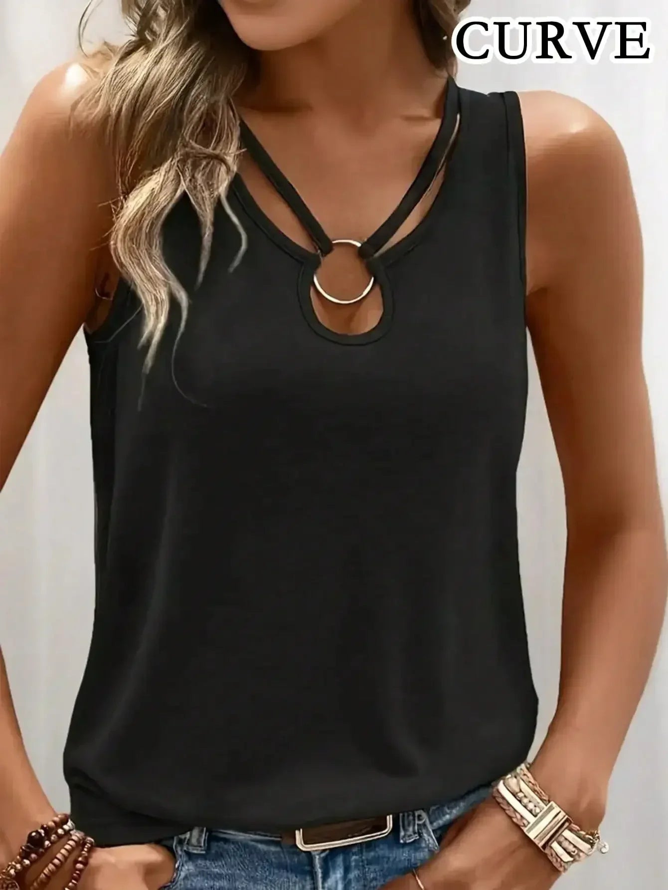 Plus Size Women's Cut Out V-Neck Sleeveless Tank Tops 1XL-5XL