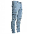Men's Slim Fit Multi-Pocket Elastic Denim Jeans - Dark Blue