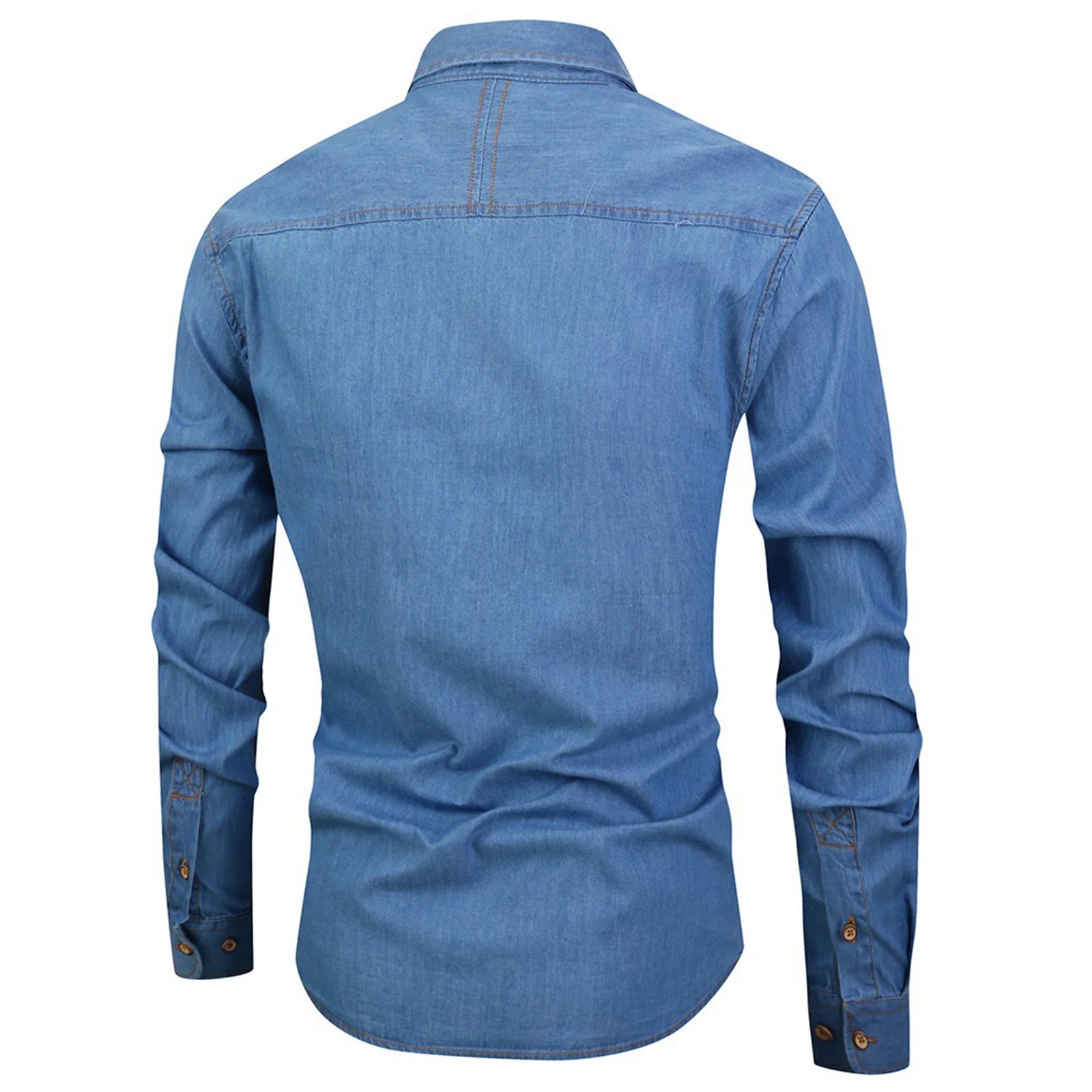 Autumn Men's Casual Long Sleeve Denim Shirt with Pocket
