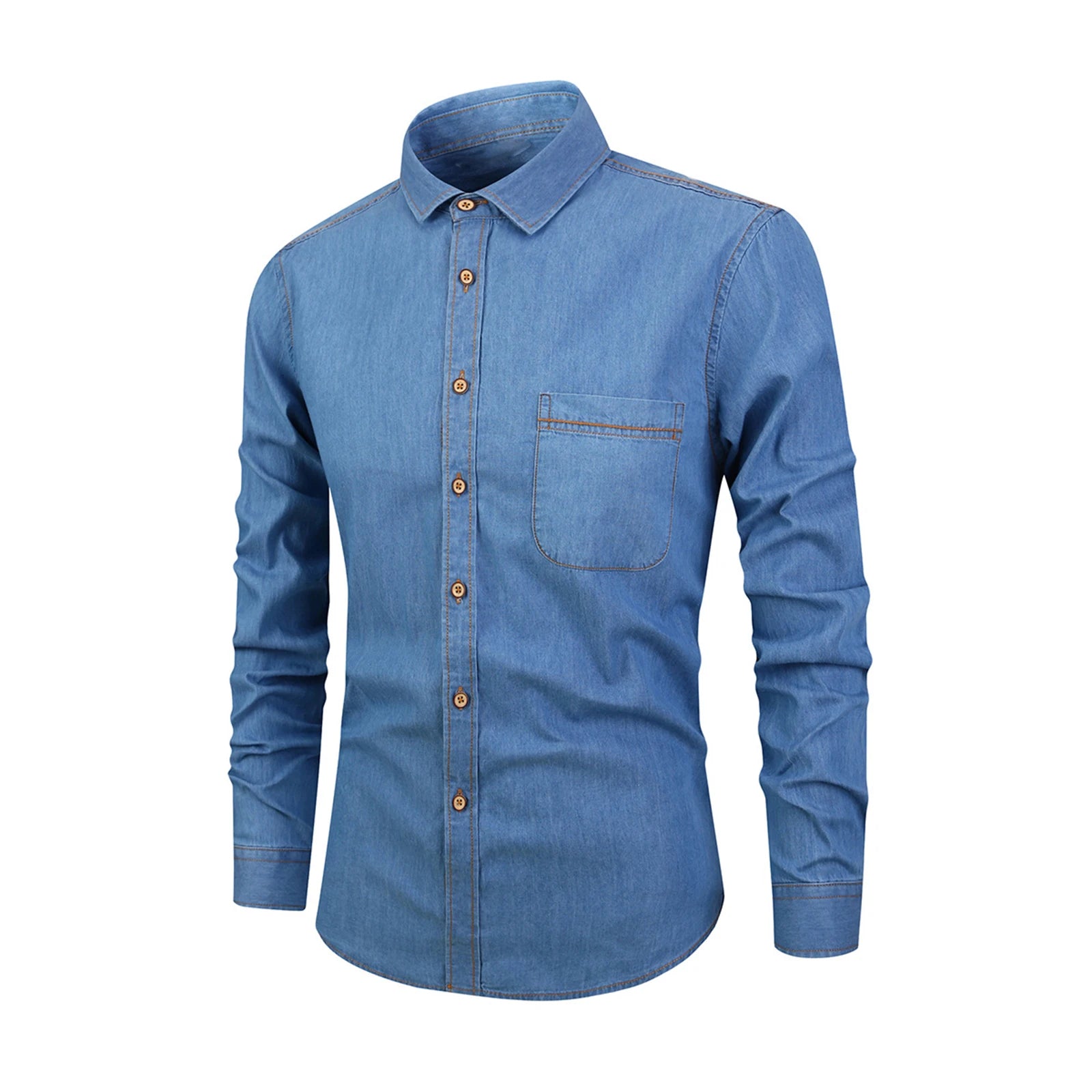 Autumn Men's Casual Long Sleeve Denim Shirt with Pocket