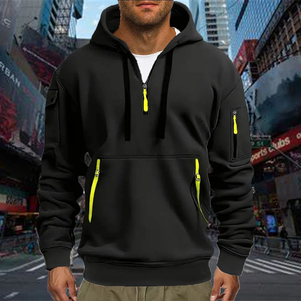 Plus Size Men's Solid Color Hoodie with Arm Pocket and Drawstring