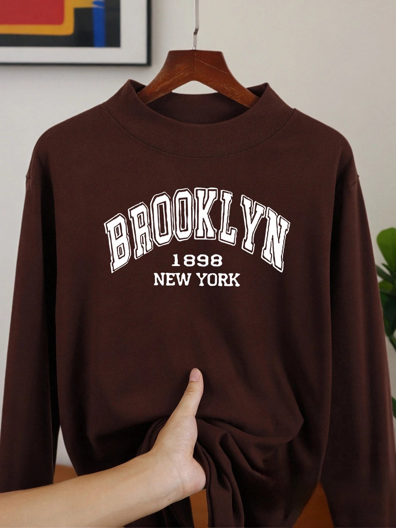Brooklyn New York 1898 Velvet Fleece Long Sleeve Shirt with Half-High Collar