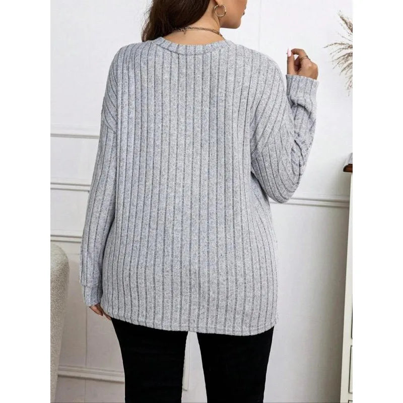 Elegant Plus Size Knitted V-Neck Shirt for Women