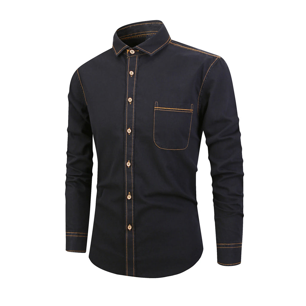 Autumn Men's Casual Long Sleeve Denim Shirt with Pocket